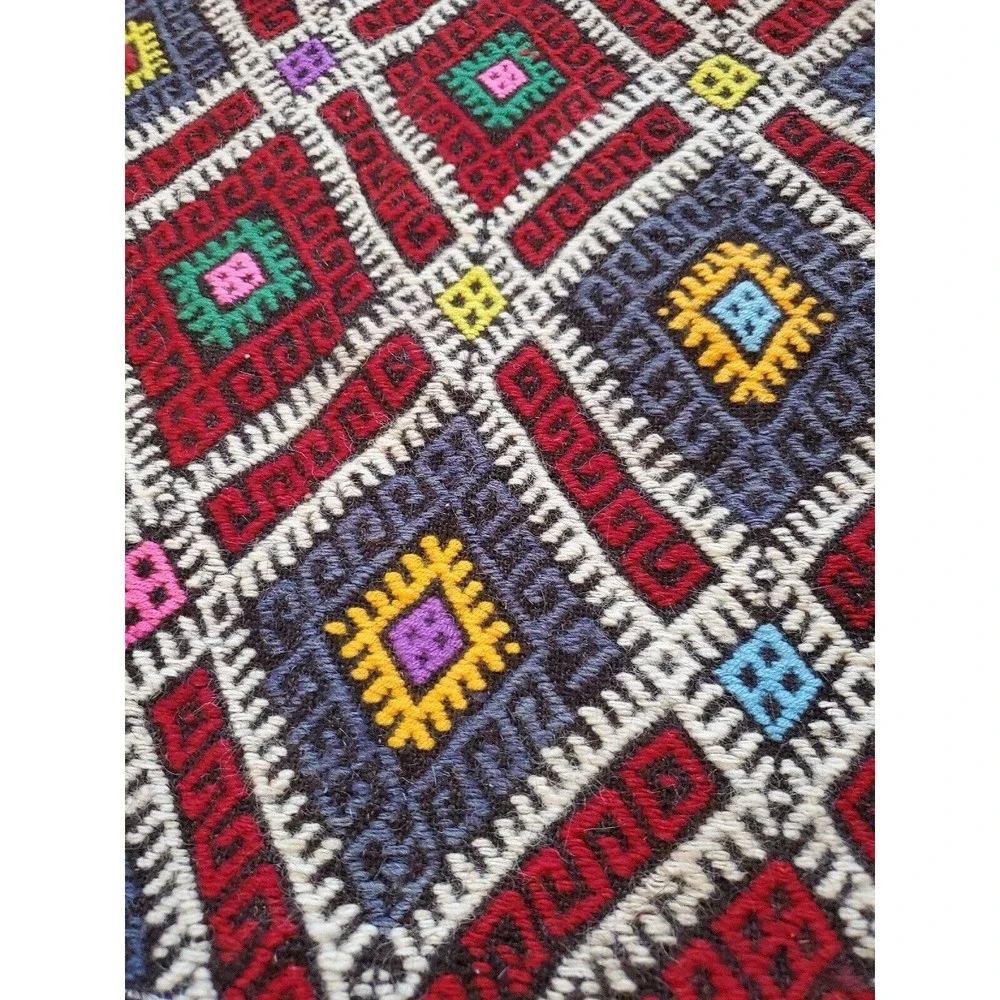 VTG Turkish Kilim Rug 42in x30'in Hand Woven Goat Hair Antolian Cicim Ta…
